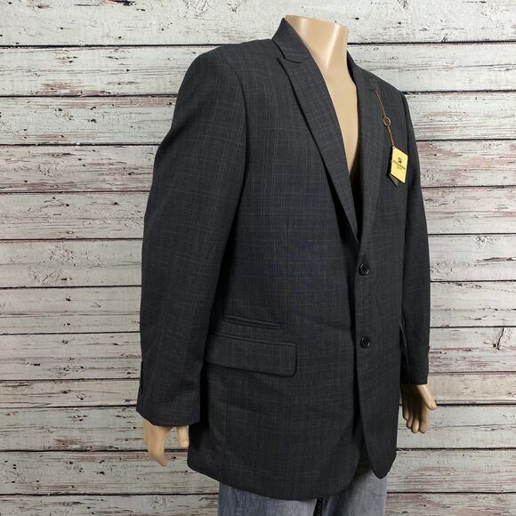 NEW Stacy Adams Gold Label Gray Plaid Suit Blazer Jacket Men's 44 44R Regular - Picture 6 of 10